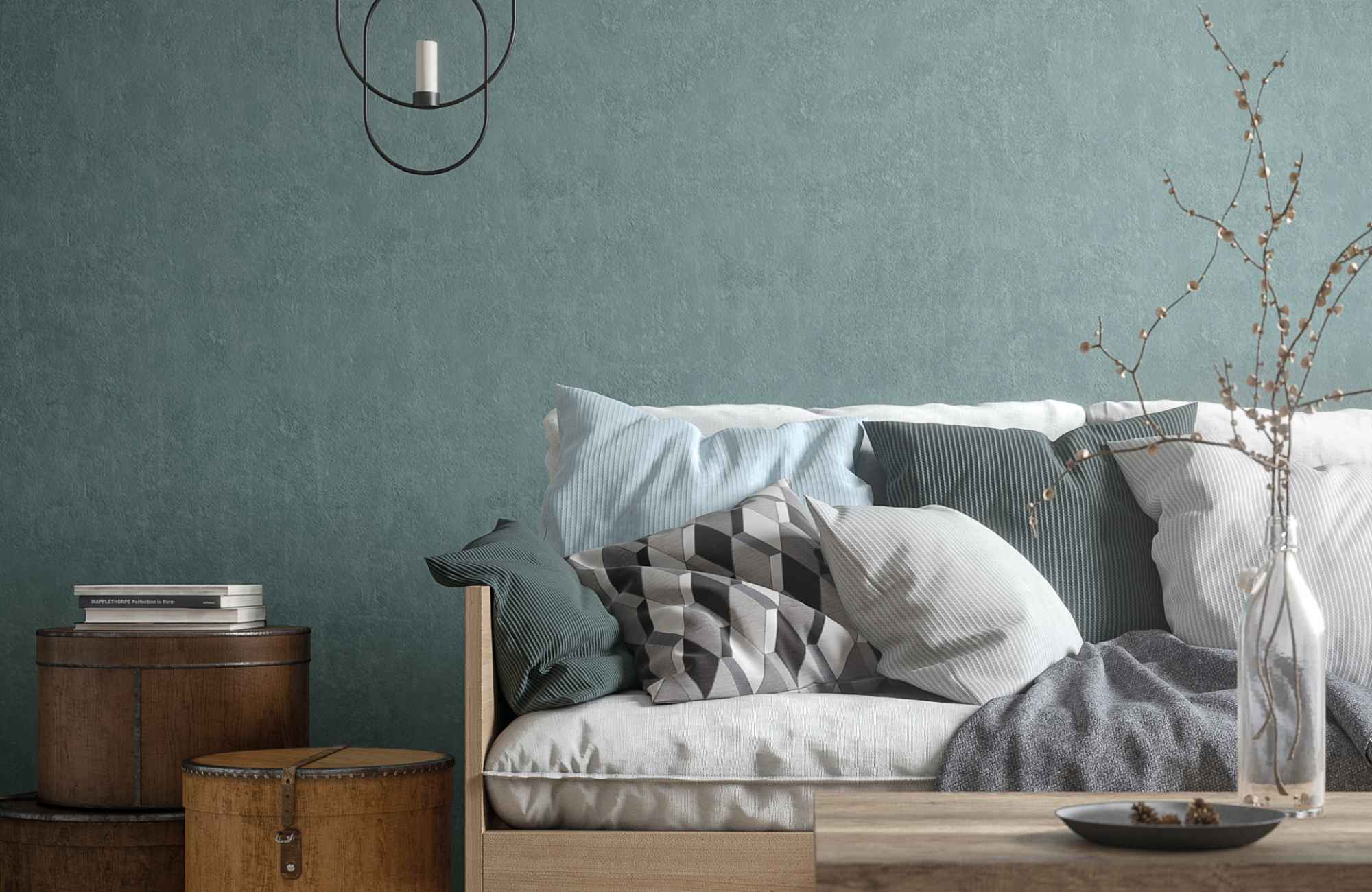 rooted-interior-design-eastborough-ks-designing-with-wallpaper-living-room-with-green-wallpaper-pillows-on-sofa-wood-tones-curated-design-consultation